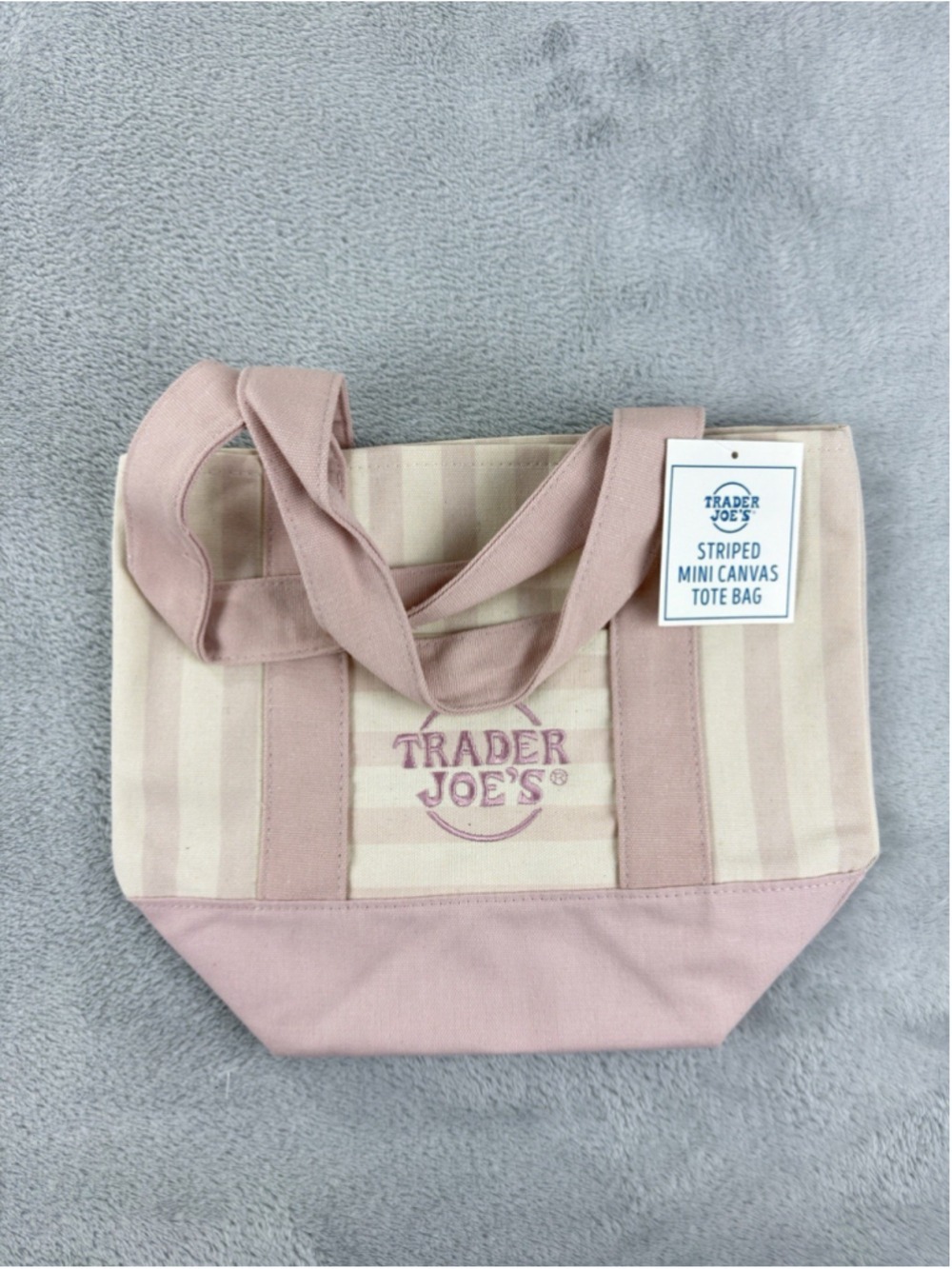 Trader Joe's Mini Canvas Tote Bag Pastel Striped Pink